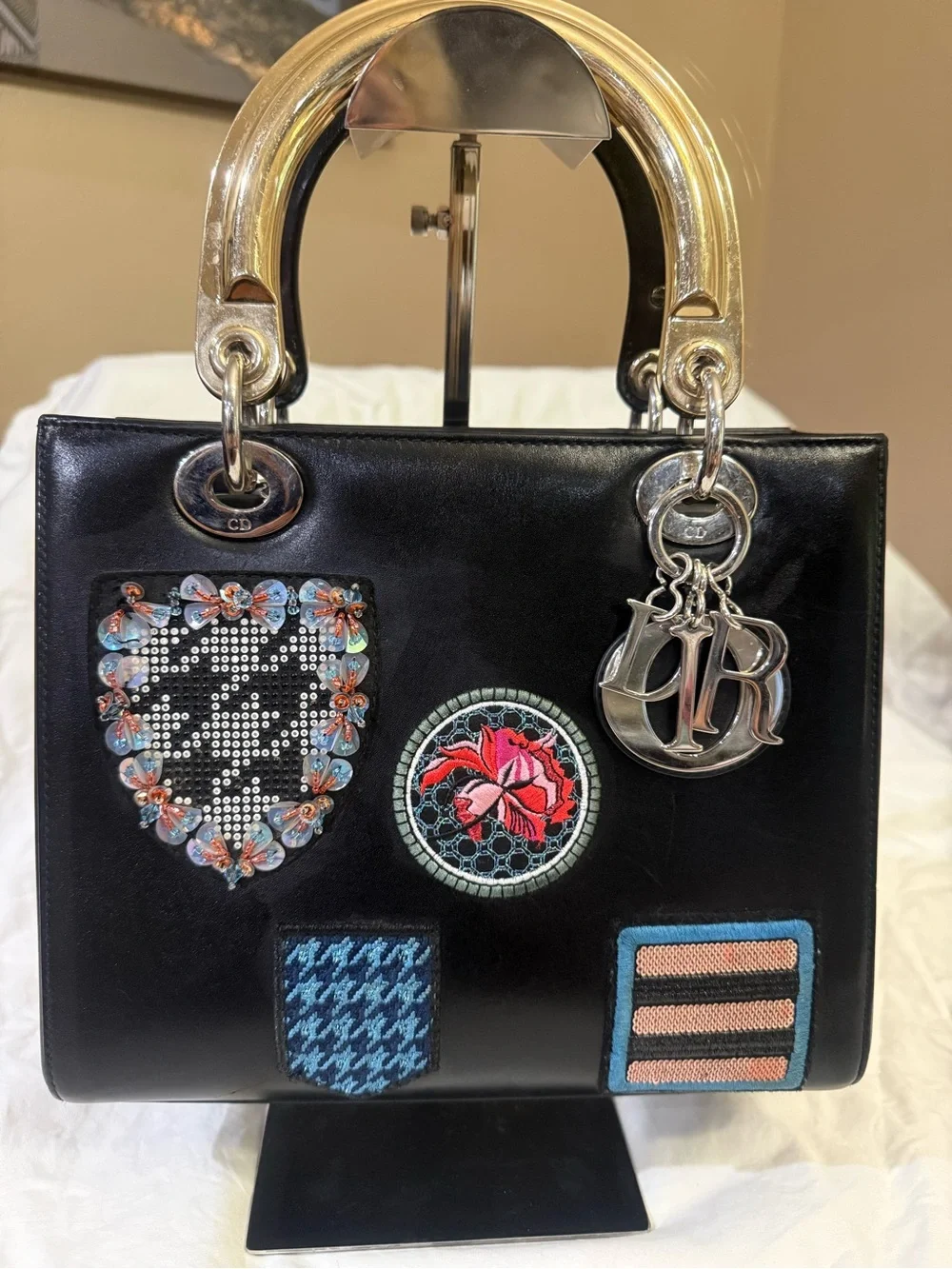 Authentic Christian Dior Limited Edition Patches Black Leather Lady Dior